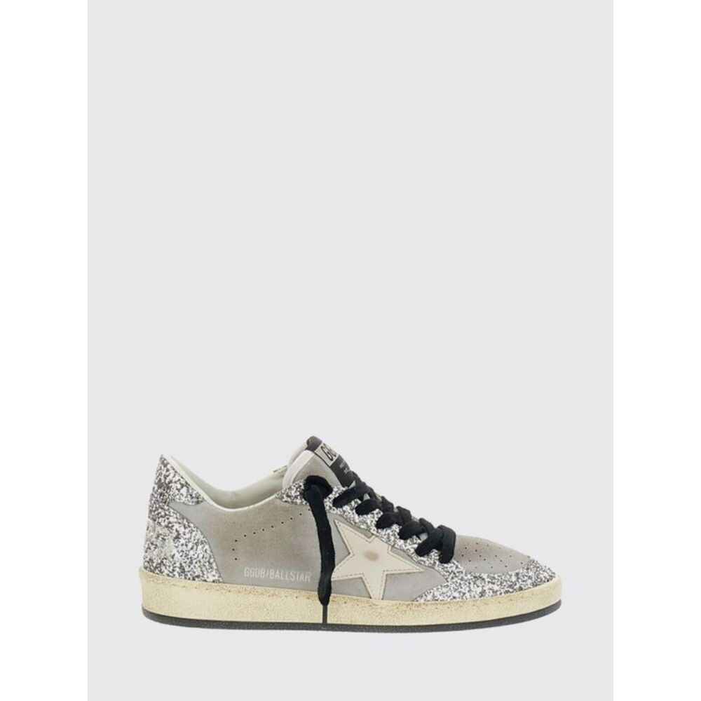 Ball Star Leather And Glitter Fabric Sneakers Golden Goose With Used Effect